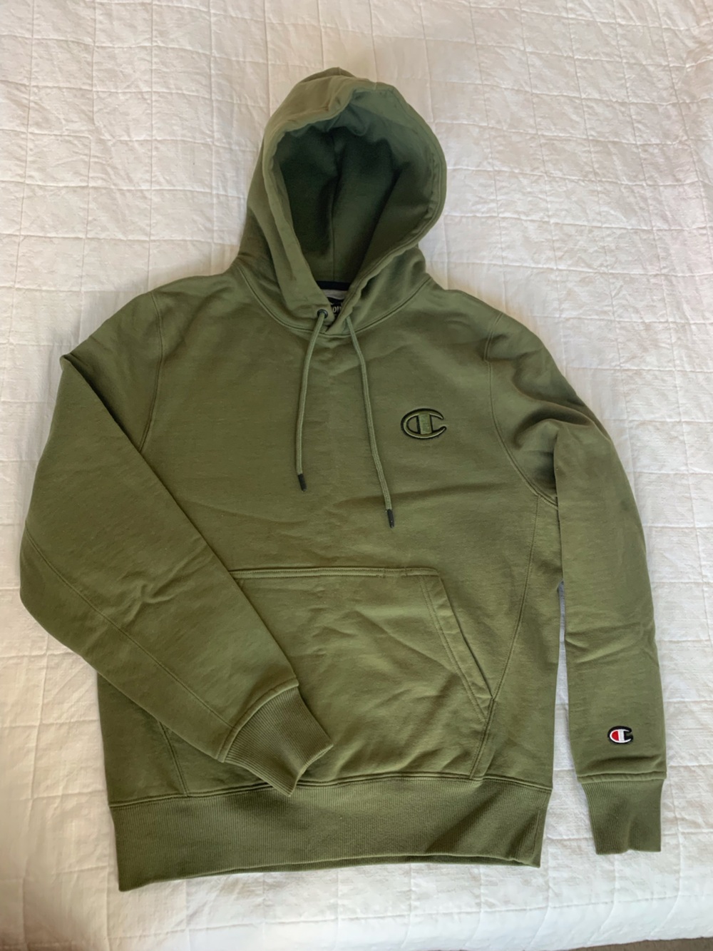 Champion Olive Green Crewneck Hoodie with Embroidered Logo
